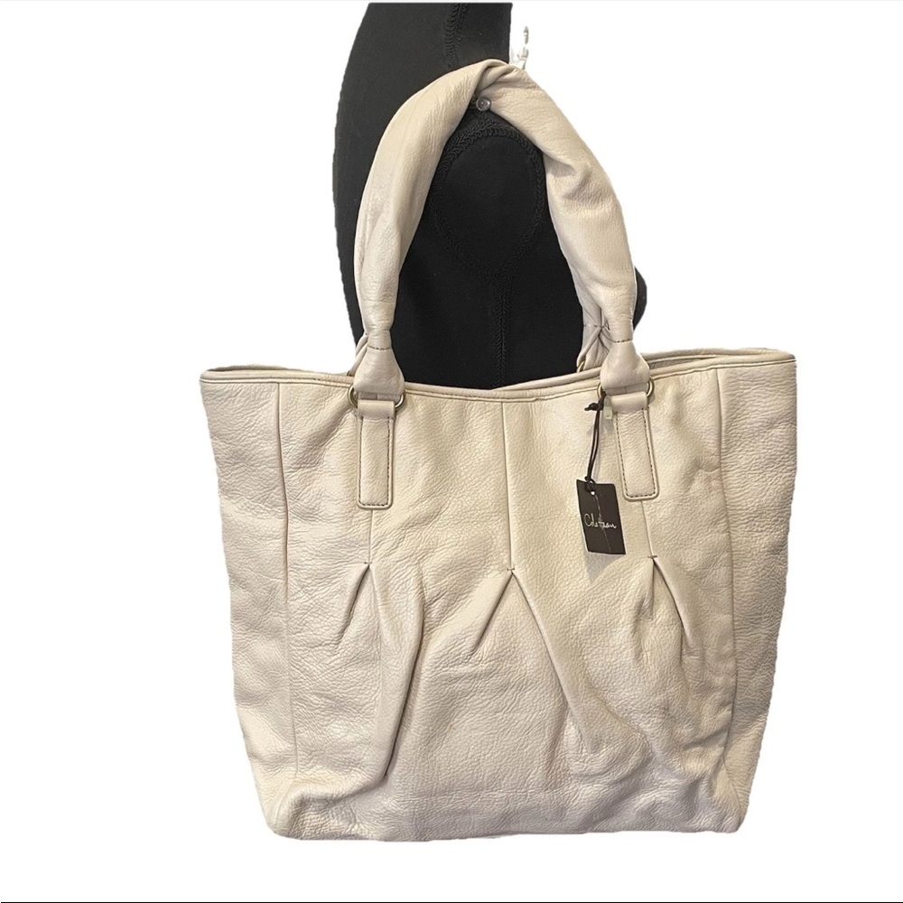NWT Cole Haan Hazelle II 2 Pebbled Leather Tote Bag White Pine Ivory Purse